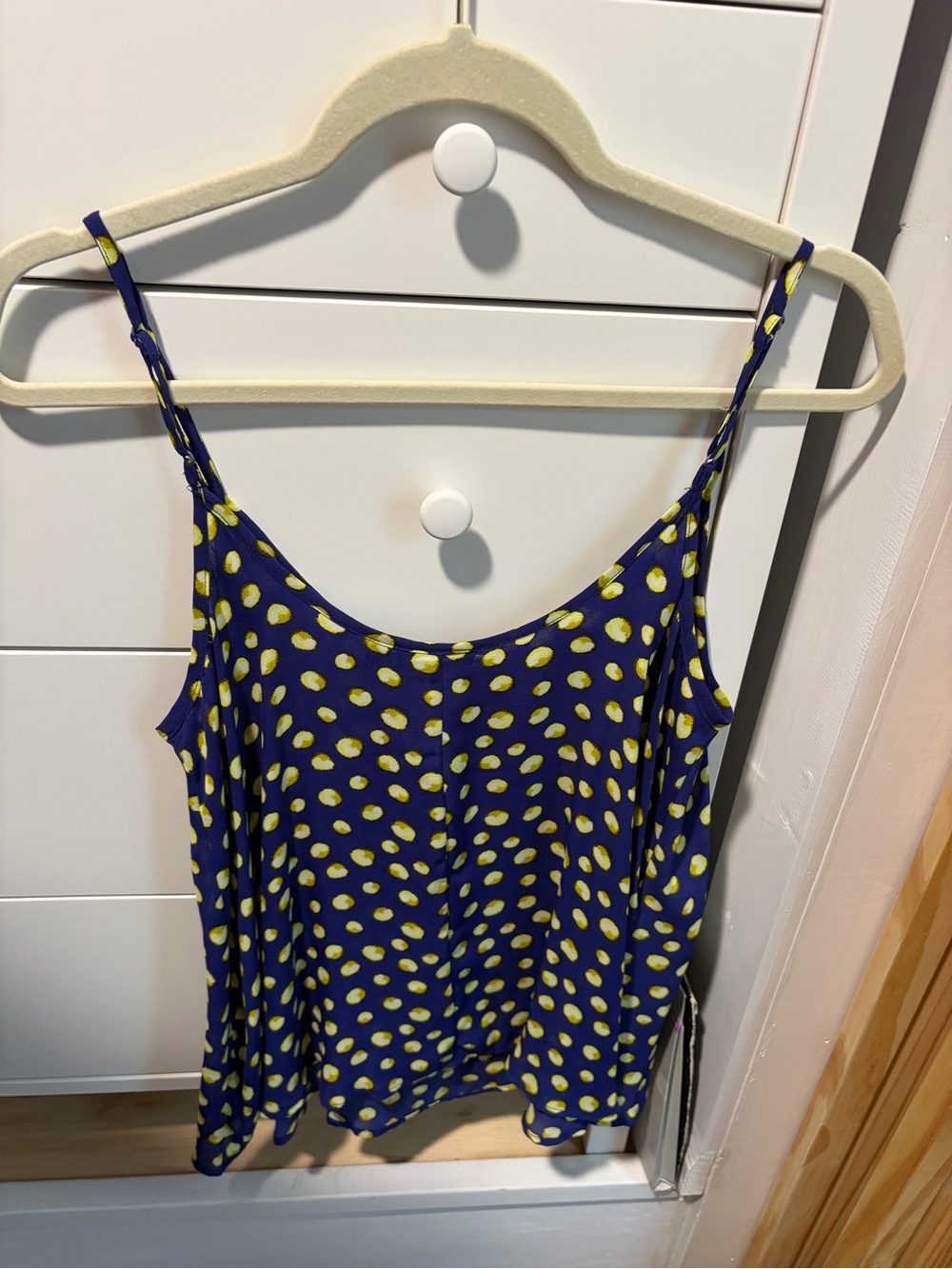 Apt 9 Essentials Blue Spotted Tank Top with Yellow Dots
